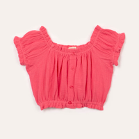 Blusa de algodão infantil ciganinha com botões pink