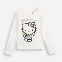 Blusa infantil de algodão manga longa hello kitty com glitter off white