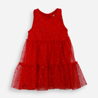 Vestido infantil de tule com recortes e brilhos vermelho