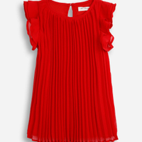 Vestido plissado infantil babado vermelho