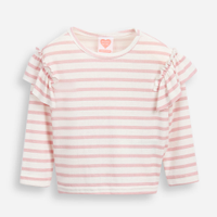 Blusa infantil manga longa com babado listrada rosa