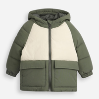 Jaqueta puffer infantil com recortes e capuz verde