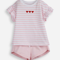 Conjunto curto infantil de algodão listrado rosa