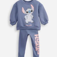 Conjunto infantil longo de moletom stitch azul