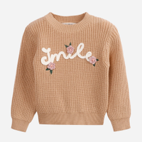 Suéter infantil de tricot smile floral bege