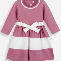 Vestido infantil de algodão com recortes e laço manga longa rosa