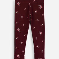 Calça legging infantil de algodão felpado floral vinho