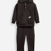 Conjunto de moletom infantil canelado com capuz cinza