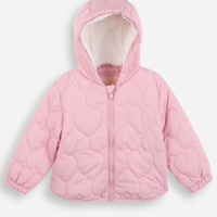 Casaco infantil puffer de corações com capuz rosa
