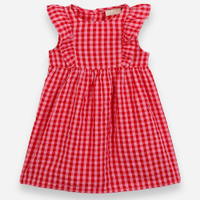 Vestido infantil de algodão com babados xadrez rosa