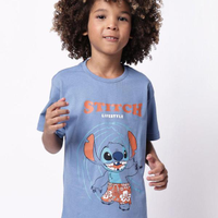 Camiseta infantil stitch manga curta azul
