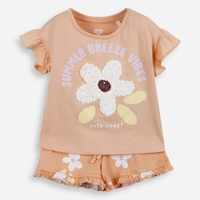 Conjunto infantil de algodão com flor texturizada laranja
