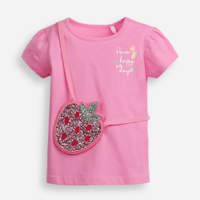 Blusa infantil de algodão estampada com bolsa rosa