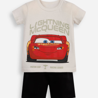 Conjunto infantil curto carros bege