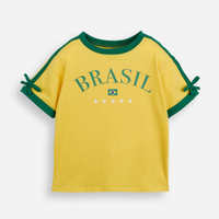 Blusa baby look infantil de algodão manga curta brasil amarela