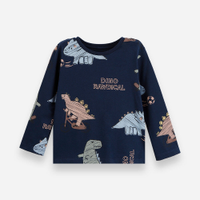 Camiseta infantil de algodão manga longa dino azul