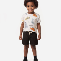 Camiseta de algodão infantil manga curta dinossauros off white