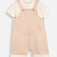 Kit jardineira infantil listrado com blusa bege