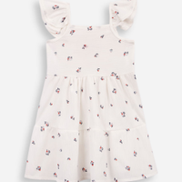 Vestido infantil com recortes e babados floral texturizado off white