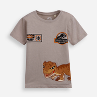 Camiseta infantil de algodão jurassic world bege