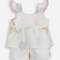 Conjunto curto infantil de algodão estampado texturizado off white