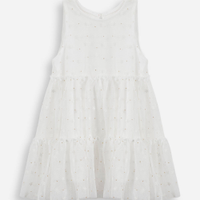 Vestido infantil cavado de tule florzinhas off white