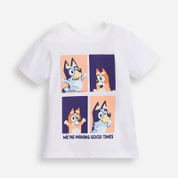 Camiseta de algodão infantil manga curta bluey e bingo off white