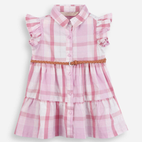 Vestido infantil com babados e cinto xadrez rosa