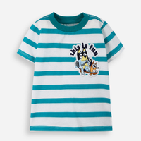 Camiseta infantil de algodão listrada bluey verde