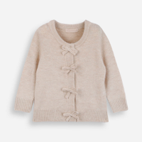 Cardigan infantil de tricot com laços bege