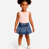 Short saia plissada infantil com pregas - jeans medio