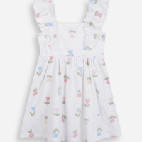 Vestido infantil de algodão com babado floral texturizado off white