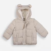 Jaqueta puffer infantil com capuz e orelhas bege