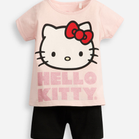 Conjunto curto infantil de algodão hello kitty com glitter rosa