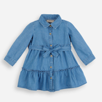 Vestido chemise infantil jeans manga longa com recorte azul