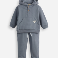 Conjunto de moletom infantil canelado com capuz azul