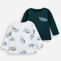 Kit de 2 camisetas infantil de algodão manga longa dino colorido