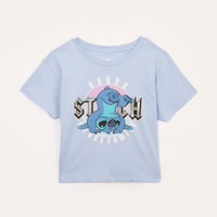 Camiseta de algodão juvenil stitch azul claro