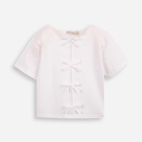 Blusa juvenil manga curta lacinhos frente off white