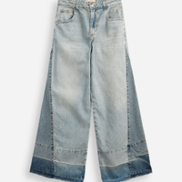 Calça jeans wide leg recorte lateral azul