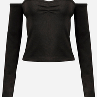 Cropped de tricot juvenil ombro a ombro preto
