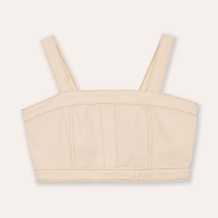 Top cropped de sarja juvenil com recortes bege