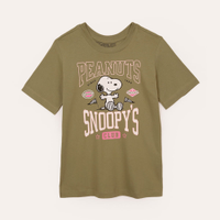 Camiseta juvenil de algodão snoopy verde