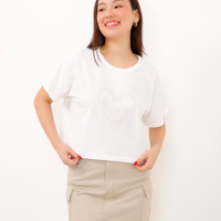 Cropped de algodão infantil mickey com brilho manga curta off white