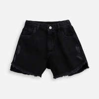 Short mom juvenil jeans destroyed preto