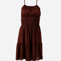 Vestido midi juvenil em viscose com alças finas marrom