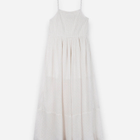 Vestido midi juvenil de viscose com alças finas e lurex off white