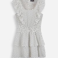 Vestido curto juvenil texturizado com babados poá off white