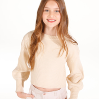 Blusa cropped de tricot juvenil bege