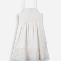 Vestido curto juvenil de algodão texturizado com lurex off white